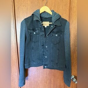 Hollister Dark Denim Jacket with Gray Hood & Sleeves